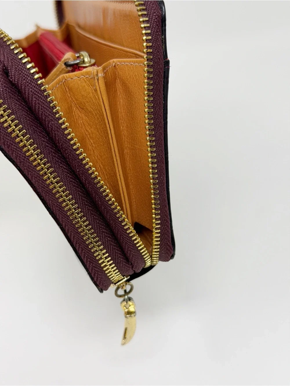 Tusk Croc Embossed Leather Double Zip Around Continental Wallet Burgundy